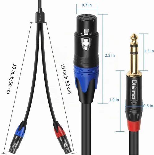 Vista 3 de Cable divisor XLR hembra dual a conector TRS macho estéreo de 1/4 pulg. (6,35 mm) Y, cable de conexión desequilibrado de adaptador XLR hembra a