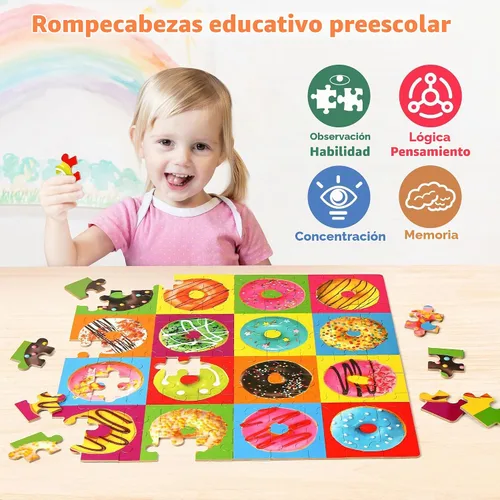 Vista 5 de SYNARRY Rompecabezas de madera de 100 piezas para niños de 4 a 8 años, rompecabezas de donas para niños de 4 a 6 años, 8 a 10 años, rompecabezas