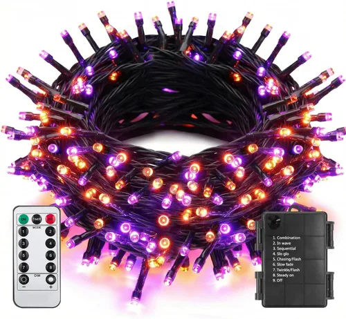 Vista 8 de ITICdecor Guirnalda de luces de Navidad de 33 pies, 100 LED, impermeable, funciona con pilas, 8 modos de luces decorativas para interiores