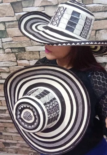 Vista 7 de col-p Sombrero colombiano Sombrero Sinuano Arrow Cane Caña Flecha Vueltiao Hecho por Auténticos Indígenas Colombianos, Negro & blanco