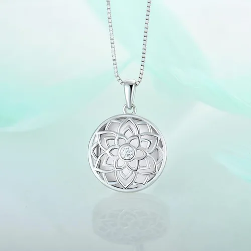 Vista 3 de STARCHENIE Collar con colgante de medallón de loto para mujer, plata de ley 925, cadena de 18.0in