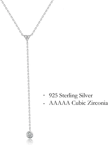 Vista 24 de Metzakka Collar de plata de ley hecho a mano, collar de cadena en Y con diamantes de imitación para mujer