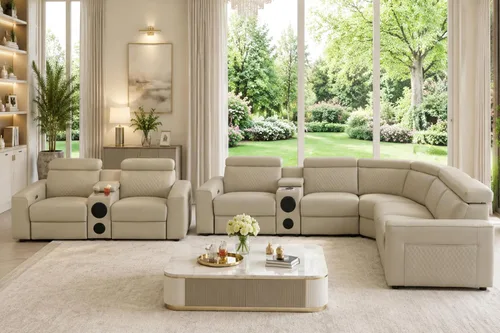 Vista 40 de Juego de sofá seccional reclinable de cuero, sofá seccional con 4 sillones reclinables Juegos de muebles de sala con 3 reclinables, luz LED
