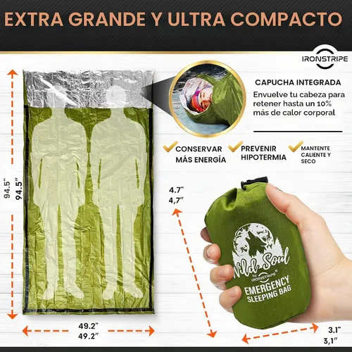 Vista 2 de Ironstripe Bivy Sack XL - Saco de dormir de supervivencia impermeable con silbato de emergencia, capucha integrada y Mylar térmico, resistente a