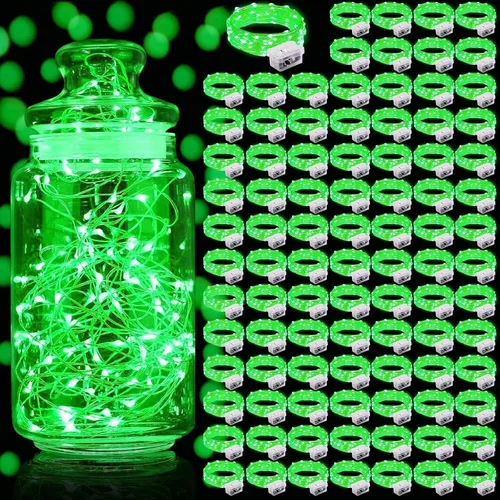 Vista 32 de Aogist Paquete de 24 luces de hadas, 3 modos, 2,1 metros, 20 luces LED, impermeables, cable plateado, funcionan con pilas, mini luces de alambre