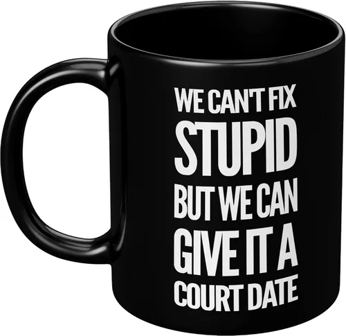 Vista 9 de Taza de café de cerámica con texto en inglés "We Can't Fix Stupid But We Can Give It A Court Date Lawyer, Gift To Law Estupid But We Can Give It A