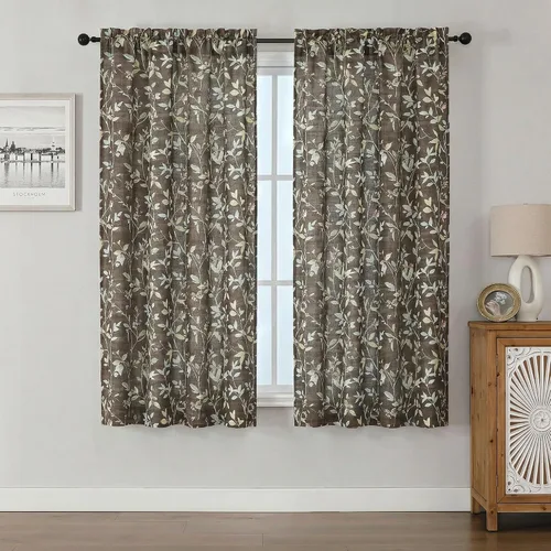 Vista 19 de Chyhomenyc Cortinas de mezcla de lino de 63 pulgadas de largo, 2 paneles de cortina con estampado floral filtrante de luz para sala de estar