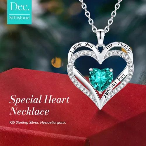 Vista 136 de CDE Collares de piedra natal para mujer, plata de ley 925, collar con colgante de corazón para siempre, Navidad, cumpleaños, aniversario, día de San