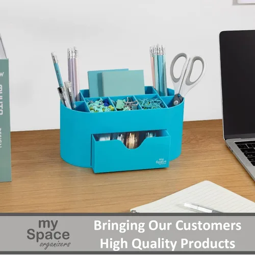 Vista 7 de My Space Organizers Organizador de escritorio azul para suministros de oficina y accesorios de escritorio, soporte para bolígrafos, organización