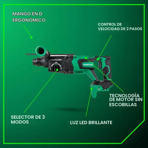 Vista 5 de Metabo HPT Martillo giratorio sin escobillas MultiVolt™ SDS Plus de 36 V con mango en D de 1-1/8 pulgadas, solo cuerpo de herramienta de martillo