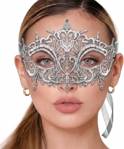 Vista 26 de Masquerade Mask For Women Lace Masquerade Mask for Masquerade Party, Proms, Venetian Party, Mardi Gras, Halloween & Cosplay Ana Bg Pluma de Pavo Real