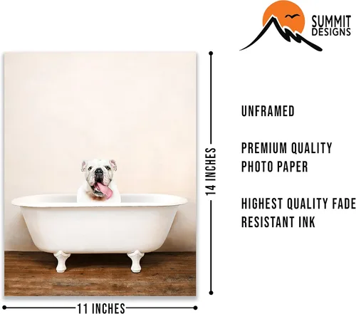 Vista 2 de Póster artístico de bulldog inglés para baño, divertido y lindo y único, para bañera, perro, cachorro, individual (11 x 14 pulgadas), fotos sin