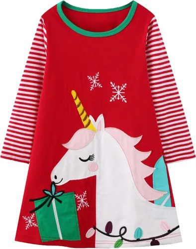 Vista 12 de Vestido de manga larga para niñas pequeñas, de algodón, para otoño, lindo, casual, básico Bolsa1