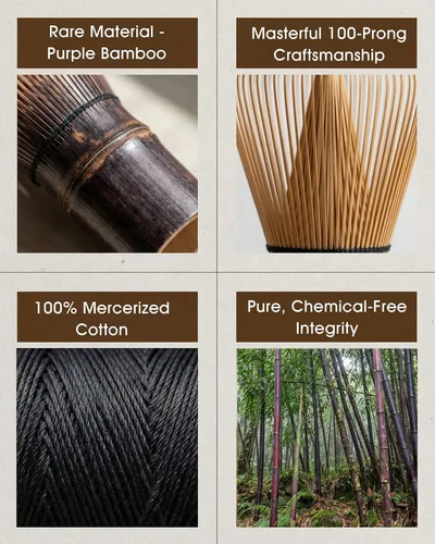 Vista 3 de Batidor de matcha de bambú morado hecho a mano, batidor de matcha para polvo de matcha de grado ceremonial, batidor de bambú oscuro, batidor