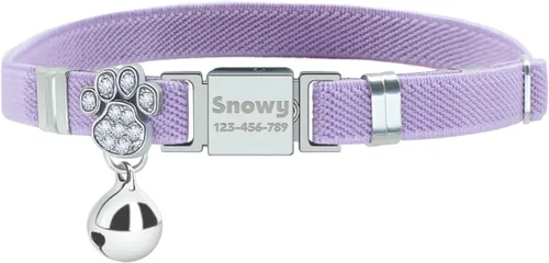 Vista 11 de Collares elásticos de seguridad personalizados para gatos con campana, collares elásticos personalizados con láser para niñas, niños, gatos