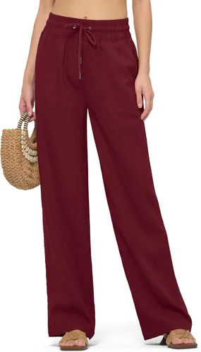 Vista 16 de Willit Pantalones de lino para mujer, pantalones palazzo de pierna ancha Khaki - Actualización
