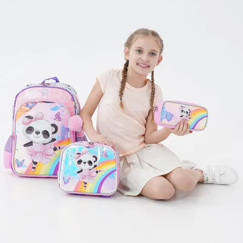 Vista 7 de Egchescebo Mochila transparente para niÃ±os y niÃ±as, con bolsas de almuerzo de felpa, Pink-xm-sb, Mochilas tipo mochila