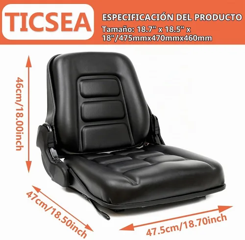 Vista 3 de Asiento universal de carretilla elevadora, asiento de tractor con respaldo de ángulo ajustable, micro interruptor y deslizante, para tractor
