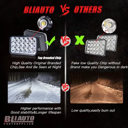 Vista 3 de Faros delanteros LED 4x6 aprobados por puntos, 2 unidades, rectangulares de 45 W, Hi/Bajo, faros delanteros para Kenworth T800 W900 Peterbilt 378