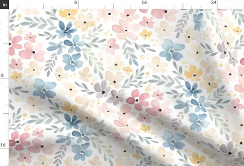 Vista 3 de Spoonflower Tela - Flores florales caprichosas de acuarela naturaleza botánica rosa azul pastel impreso en tela de gasa Fat Quarter - Costura
