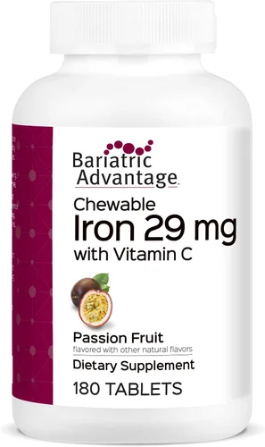 Vista 8 de Bariatric Advantage Hierro masticable de 29 mg - para pacientes de cirugía bariátrica - Hierro con vitamina C - Sin sabor a hierro - Suplemento