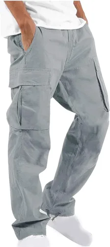 Vista 11 de Aymnlox Pantalones cargo para hombre, holgados, grandes y altos, de lino, con cordón, casual, senderismo, atlético, recto, con bolsillo #A01-Negro