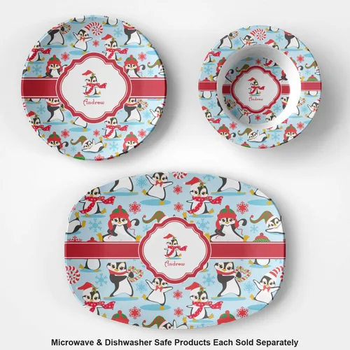 Vista 2 de Cuenco de plástico personalizado con diseño de pingüinos navideños, apto para microondas, polímero compuesto