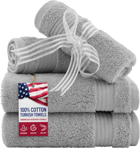Vista 29 de Juego de toallas American Veteran Towel, de lujo, 6 piezas de algodón 100 % turco para máxima suavidad y absorción, para hotel y spa