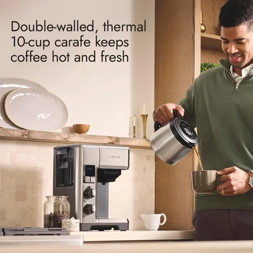 Vista 5 de Lotus Cafetera con escala molida, cafetera programable de 10 tazas, The Top Drip, 1500 vatios, acero inoxidable, serie profesional, LTSCM500