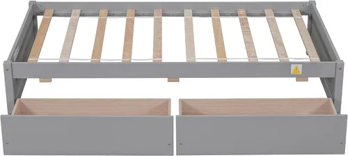 Vista 6 de HomSof Cama individual con 2 cajones, madera maciza, no necesita somier, gris