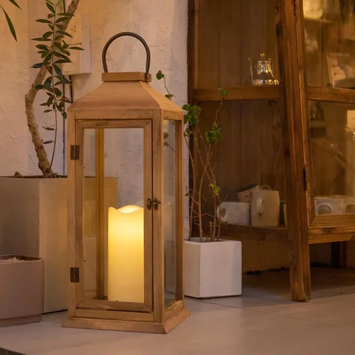 Vista 2 de Bdor Paquete de 2 faroles de madera para exteriores de 22.5 pulgadas para porche, solo farol Cristal templado, puerta delantera, farol decorativo