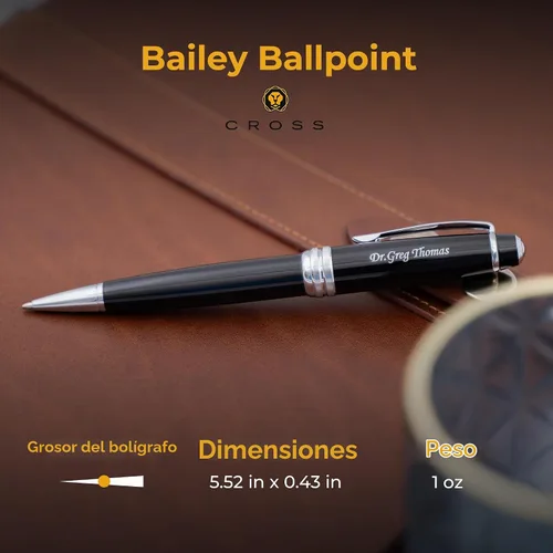 Vista 5 de Cross Bailey - Bolígrafo personalizado en laca negra con ribete cromado Negro