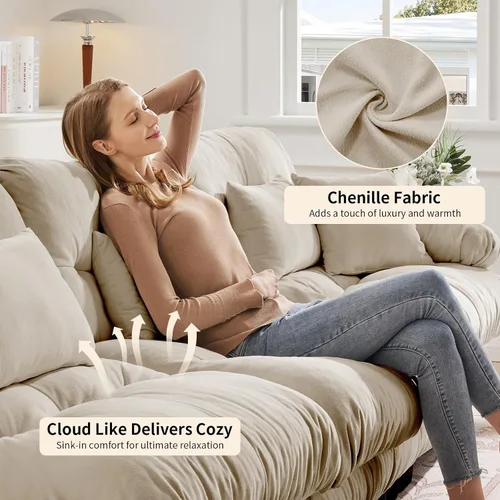 Vista 4 de Juego de sofá modular con asiento profundo de 94.4", tela de chenilla, loveseat seccional moderno para sala de estar, cómodo loveseat de felpa tipo