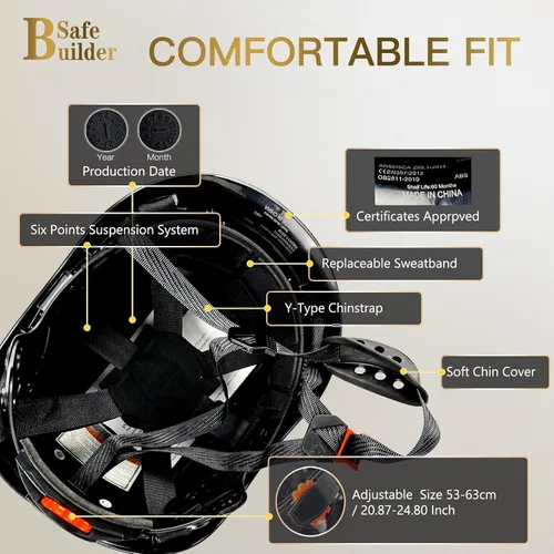Vista 4 de SAFEBUILDER Casco de seguridad de construcción con visera incorporada Casco duro ABS con visera Ventilación ajustable Casco de trabajo Protección