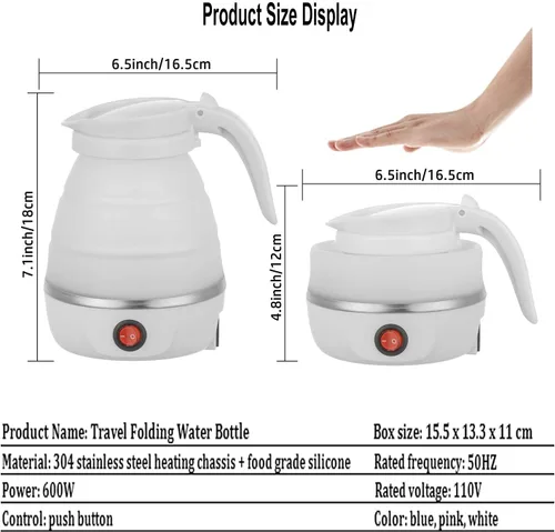 Vista 2 de Hervidor portátil plegable Hervidor de viaje – Silicona de grado alimenticio mejorada, calentador de 5 minutos para hervidor eléctrico plegable