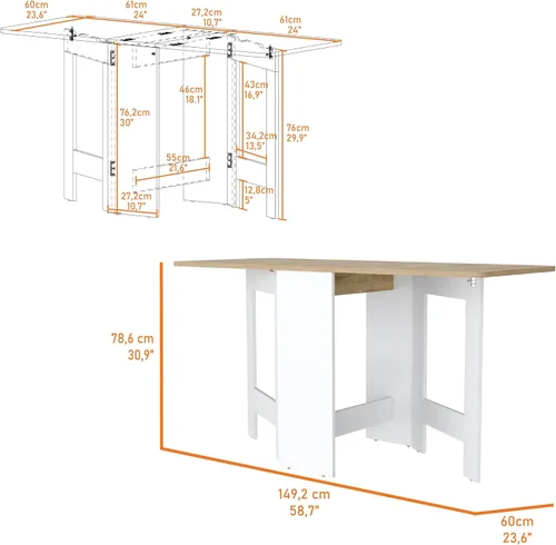 Vista 7 de White and Folding Dining Table