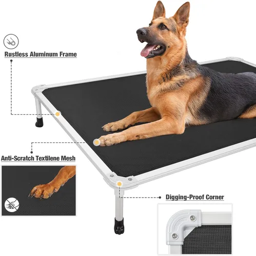 Vista 91 de Veehoo Cama elevada para perros a prueba de mordidas - Cuna elevada refrescante para mascotas - Marco de aluminio plateado y tela de malla