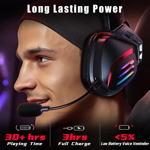 Vista 7 de Auriculares inalámbricos para juegos para PS5 PS4, interruptor de PC, auriculares para juegos de 2.4 GHz con micrófono cancelación de ruido