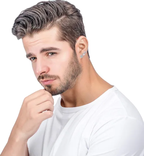 Vista 5 de Jstyle Juego de 4 pares de aretes magnéticos de acero inoxidable para hombres y mujeres tono plateado circonia cúbica sin piercing 0236-0315in
