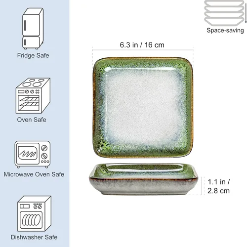 Vista 2 de HENXFEN LEAD Paquete – Juego de platos cuadrados de 6.3 pulgadas y cuencos de ensalada de cereales de 22 onzas