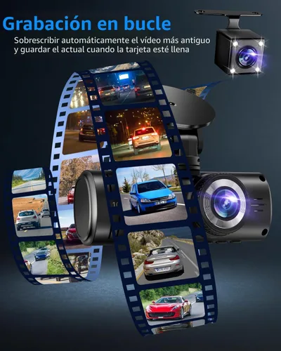 Vista 5 de Cámara de tablero frontal y trasera, cámara de tablero 1080P para automóviles, cámara de automóvil de 3 canales frontal trasera e
