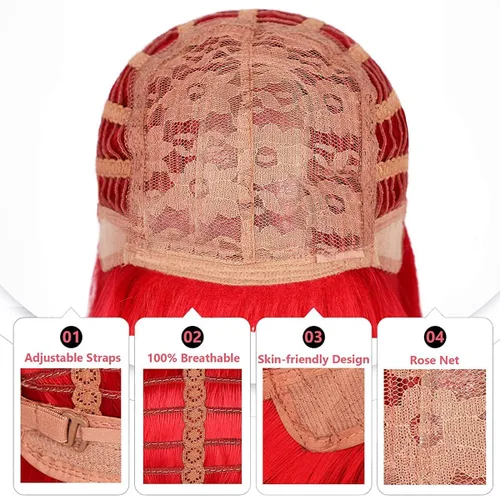 Vista 7 de Peluca de sirena larga y rizada roja de 26 pulgadas para mujeres y niñas, peluca ondulada para cosplay, uso diario, pelucas sintéticas para fiestas