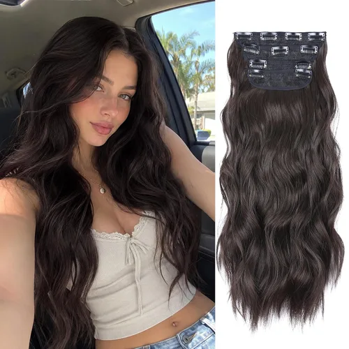 Vista 10 de Extensiones de cabello lacio con clip, suaves y gruesas (20 pulgadas, 4 unidades, 16H613#)