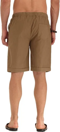 Vista 4 de Sailwind Pantalones cortos de lino para hombre, pantalones cortos casuales de playa con cordón