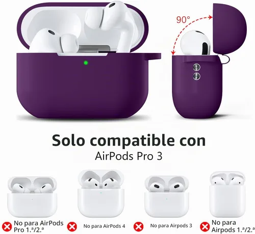 Vista 8 de Lerobo Funda para AirPods Pro 3, funda protectora de silicona suave, color Púrpura