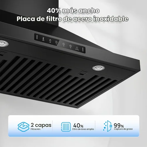 Vista 4 de VIKIO HOME Campana extractora negra para montaje en pared de 30 pulgadas, campana extractora de cocina de acero inoxidable 980 CFM con conducto/sin