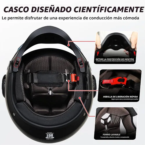 Vista 7 de TRIANGLE Casco de motocicleta convertible de cara completa aprobado por DOT Negro