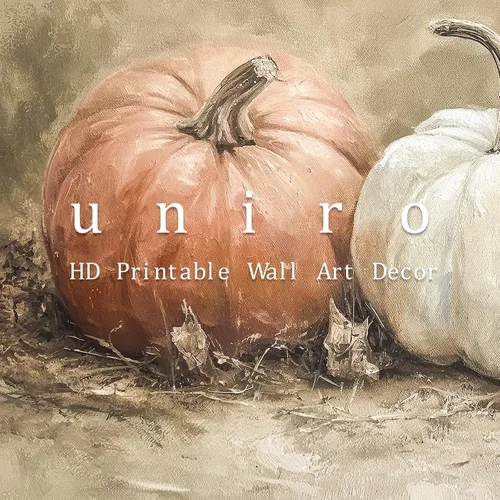 Vista 6 de uniro Arte de Pared de Pintura Rústica de Calabaza de Otoño, Pintura de Naturaleza Muerta de Calabaza, Arte Rústico de Otoño, Impresión de Pared
