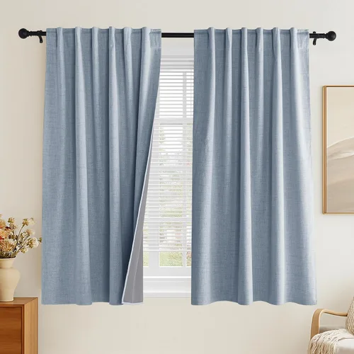Vista 30 de PONY DANCE Cortinas de lino 100% opacas de 63 pulgadas de largo para dormitorio, sala de estar, oscurecimiento completo, bolsillo para barra