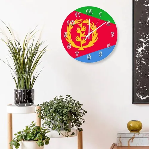 Vista 5 de Reloj de pared de Eritrea – Reloj de pared con bandera de Eritrea para dormitorio, sala de estar, oficina en casa, escuela, decoración artística